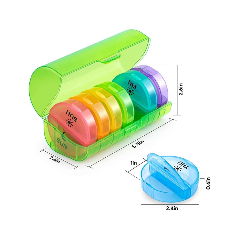 Зеленая пластиковая коробка для таблеток на 7 дней для путешествий 
